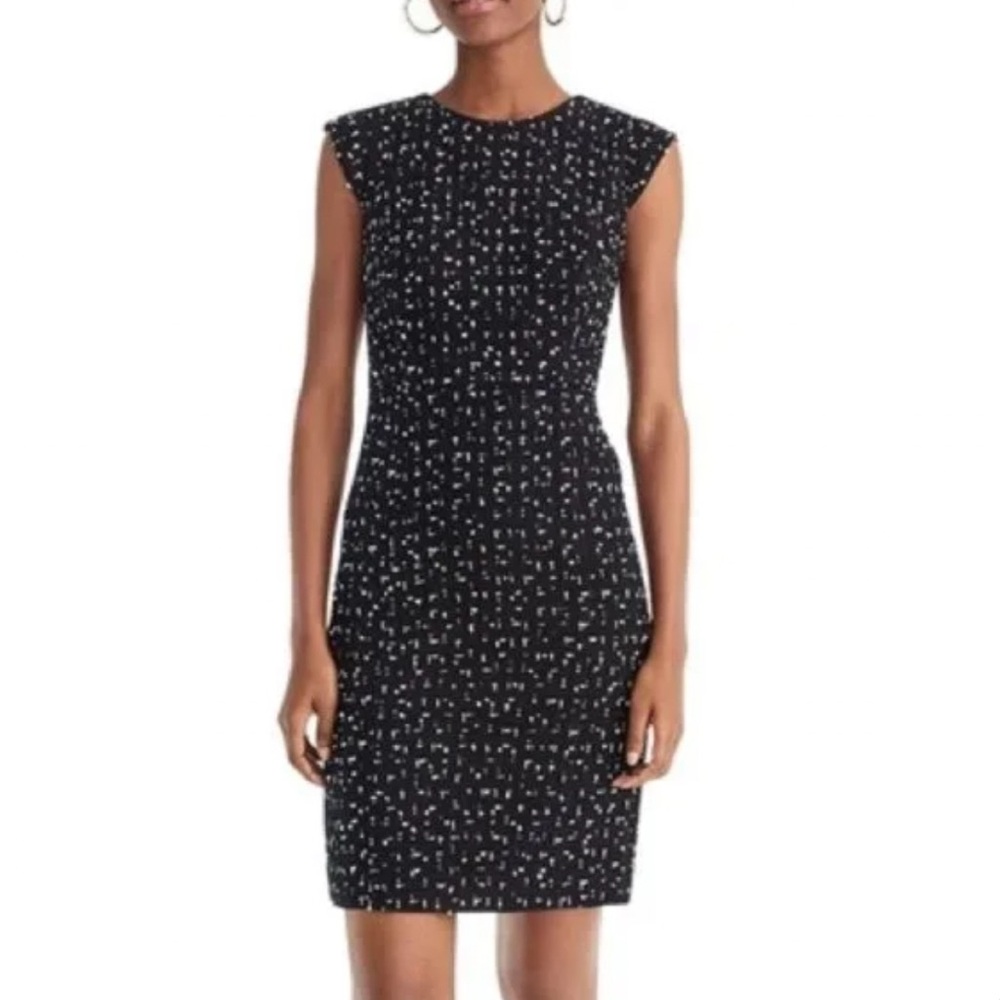 Women's J.CREW 365 Nubby Navy Blue White Textured Cap Sleeve Dress Sz 6